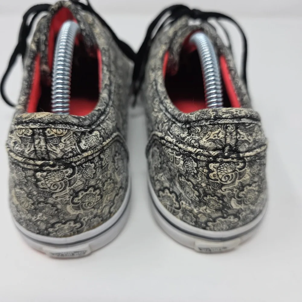 Vans Authentic Sneakers Womens 9.5 Grey Paisley Canvas Low Top Grey Pink